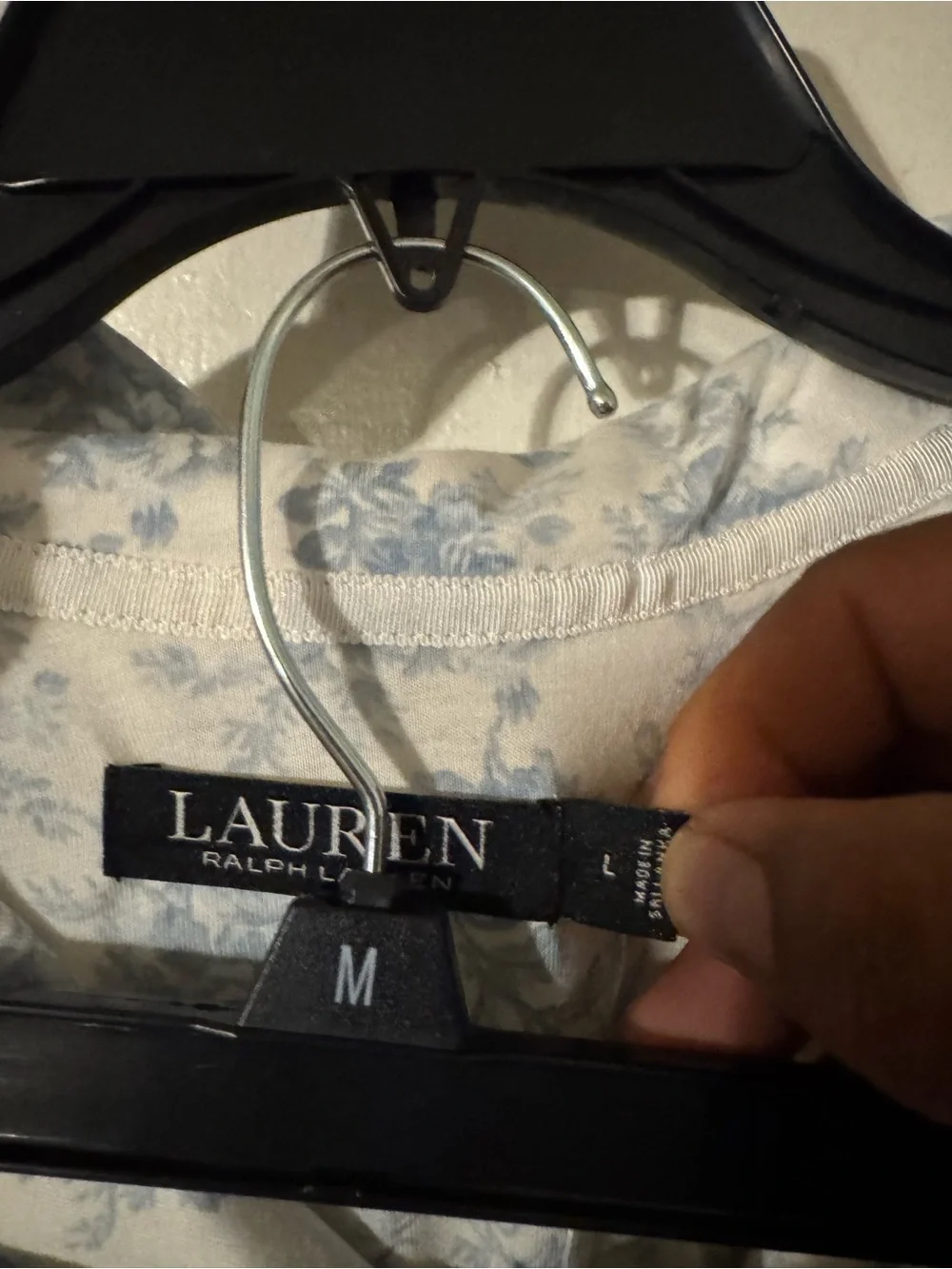 Lauren Ralph Lauren White Pajama Set with Blue Floral Print